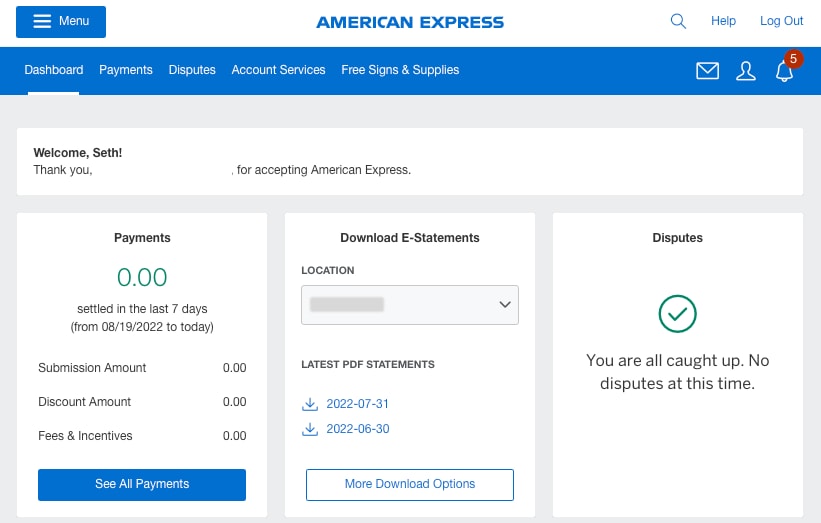 Screenshot of Merchant Dashboard