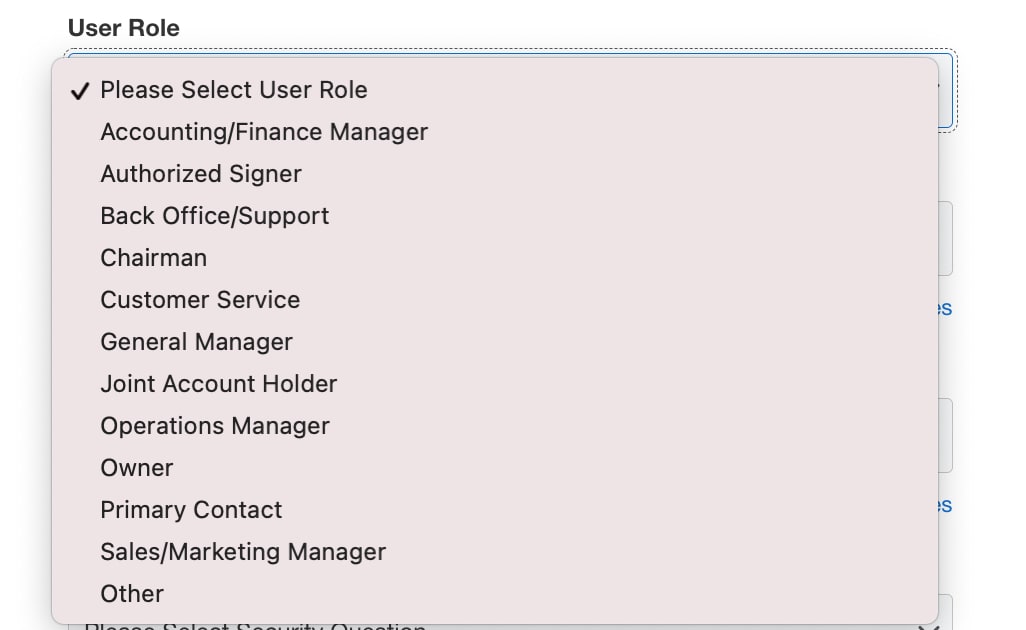 Screenshot of User Role options